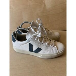Veja Esplar Leather Sneakers White Navy Blue Womens Size 10 US 41 EUR Low Top